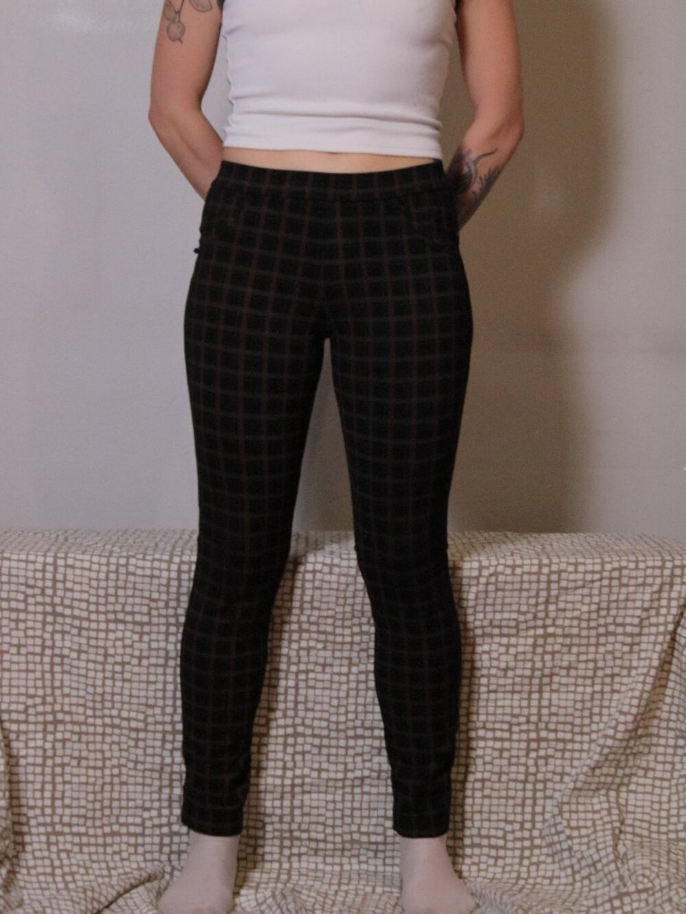 Black & Brown Plaid Leggings Size S